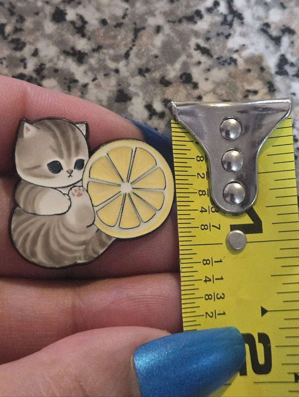 Cute Gray Cat Enamel Pin with Yellow Lemon
